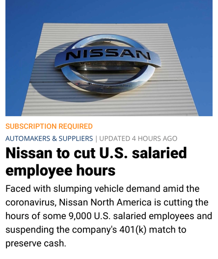 的冲击和车市需求的下降,日产汽车决定减少美国周薪制员工(salaried
