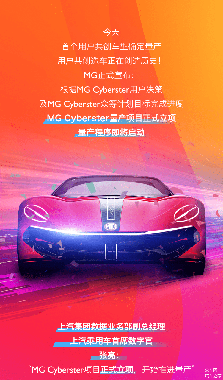名爵官宣mgcyberster众筹提前完成确定开启量产