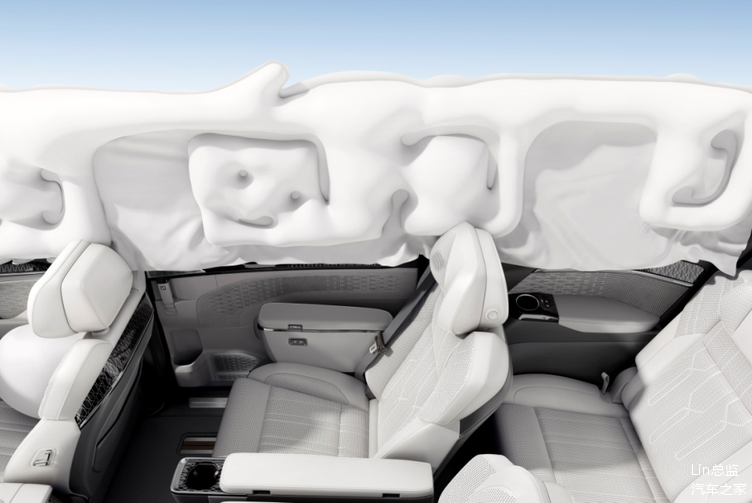 充气量 70l 的前后排贯穿式超大侧气帘